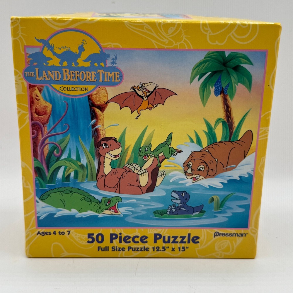 Pressman Land Before Time Puzzle Kids 12.5x15 Yellow 50 Piece Vintage Dinosaur